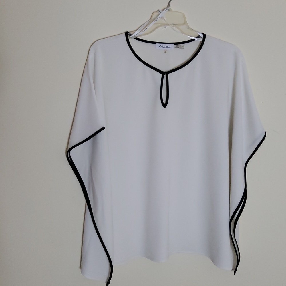 Calvin Kline Bone Trimmed with black Cape Blouse Size XL